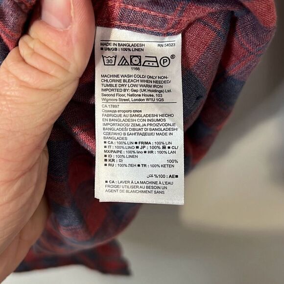 Banana Republic 100% Linen Men’s Long Sleeve Camden Fit Check Button Up Medium - Picture 4 of 8